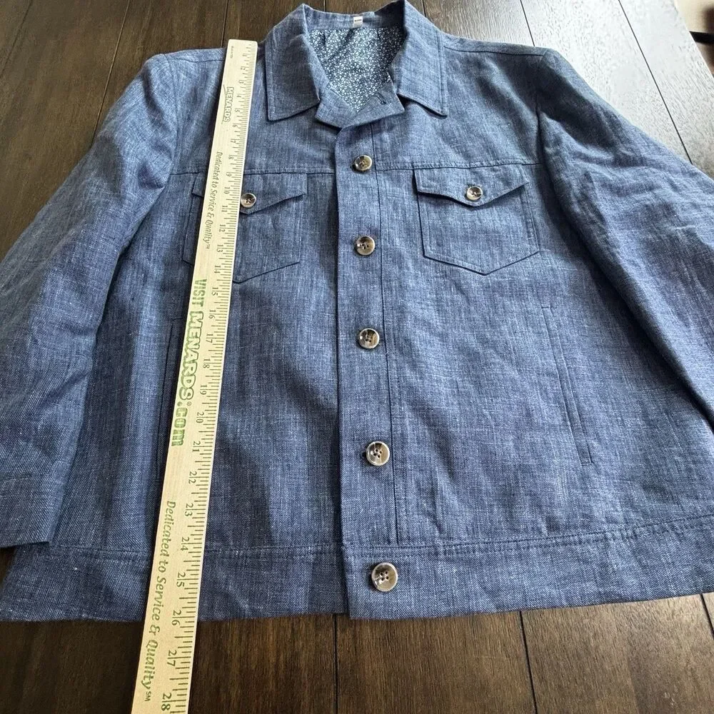 Baird McNutt Trucker Jacket Mens Size XL Murano Slim Fit Blue 100% Linen NEW!